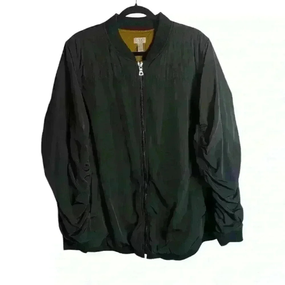 Logo By Lori Goldstein Size Xl Bomber Jacket Black Full Zip Quilted Liner